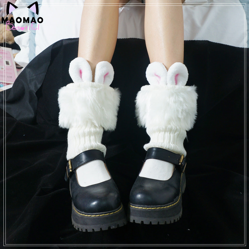 Original Cute Rabbit Ear Fluffy Socks Soft Girl Lolita Japanese JK Style Pom-Pom Bow Leg Warmers Elephant Socks