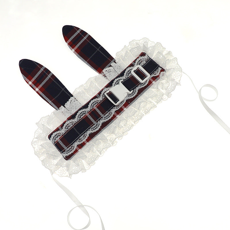 Subculture Retro Plaid Buckle Hairband Ancient Rural Style Lolita KC Lace Japanese Style Lolita Cat Ear Hair Accessory