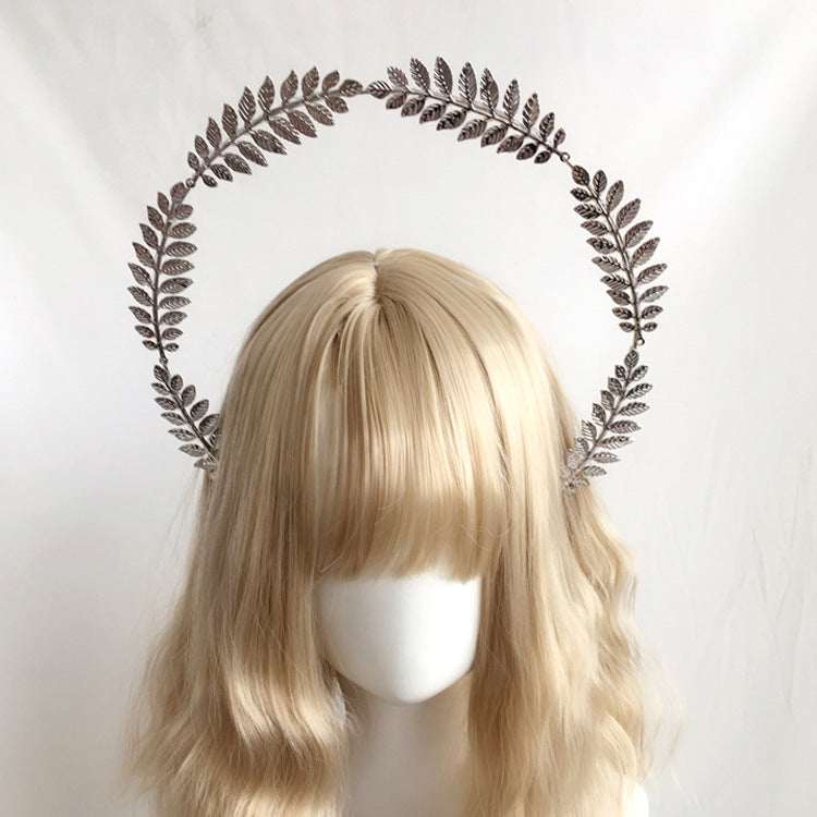 Lolita Virgin Mary Halo Headband Wheat Cross Feather Church Pope Gold Hair Accessory Catwalk Photo Prop