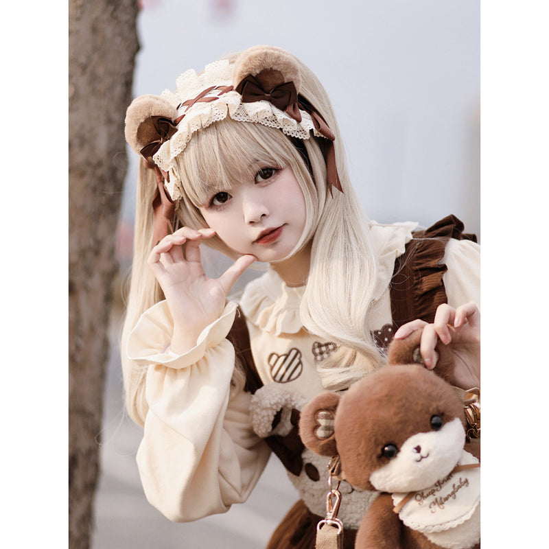 Original Handmade Bear Headband Lolita KC BNT Animal Ear Coffee Color