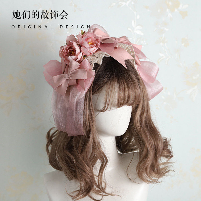 Lolita Hair Accessories Smoke Pink Bow Korean Pink KC Hairpin Hand Sleeve Hair Hoop Twin Rabbit Small Objects Lolita Headwear