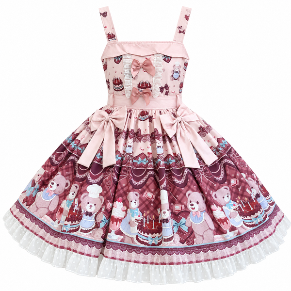 Coffee Rabbit Teddy Bear Cake Printed Lolita JSK Set