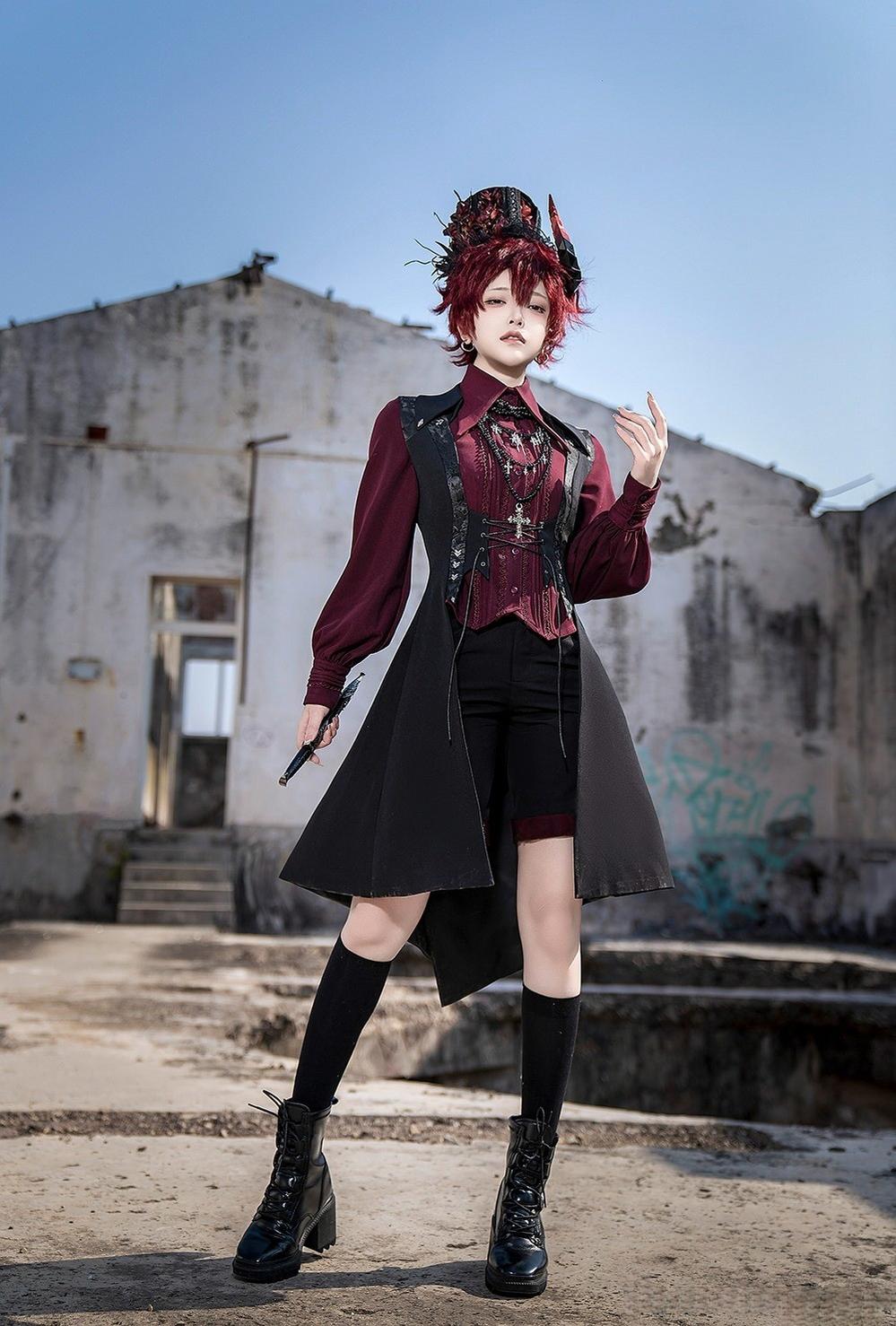 Princess Chronicles - Red and Black 4.0 - Ouji Lolita Long Vest & Red Blouse