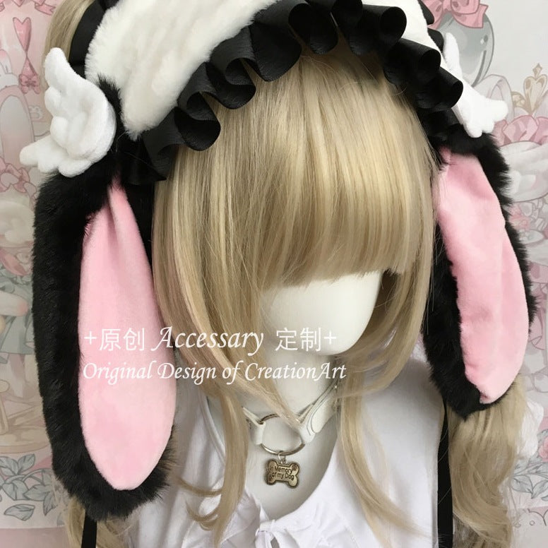 Cute Plush Lace Ribbon Lolita Headband Comic Con Cosplay Prop Realistic Rabbit Ear Hairband