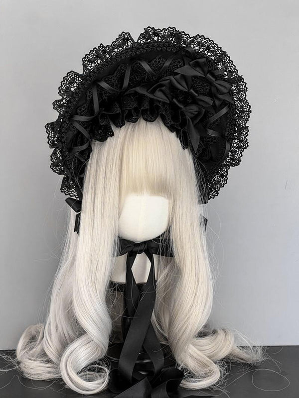 MAID - Gothic Lolita Lace Bonnet Wide Brim - Bow BNT Headwear Headwear