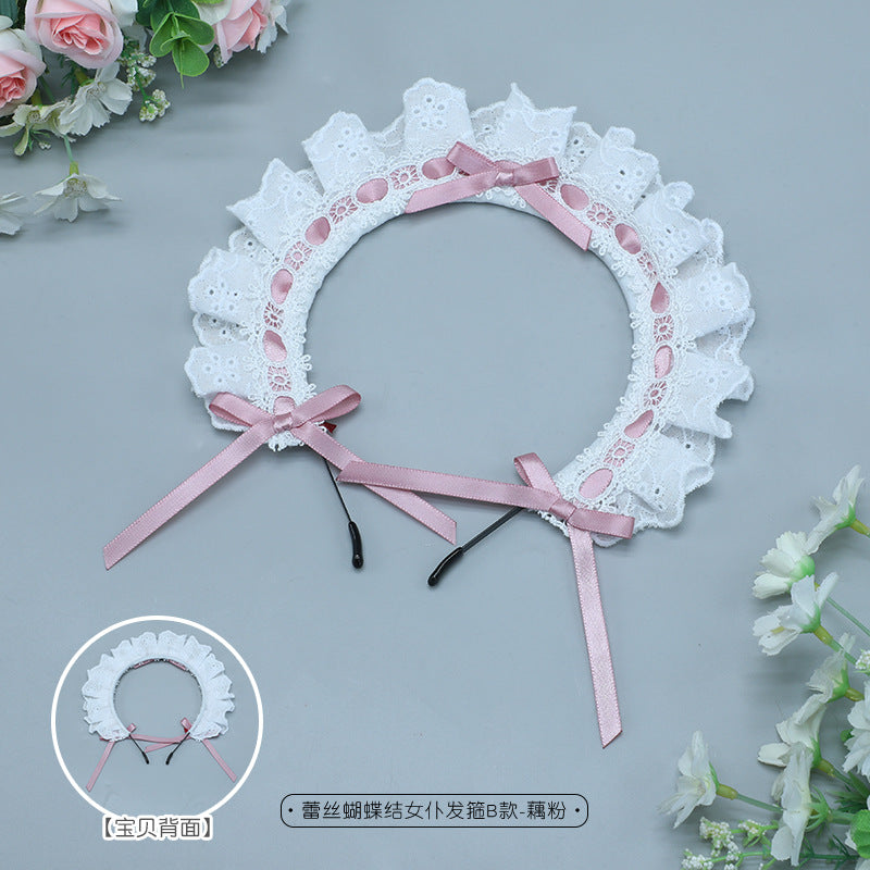 Japanese Style Anime Lolita Headwear Lolita Hair Accessories Lace Bow Maid Headband B Style