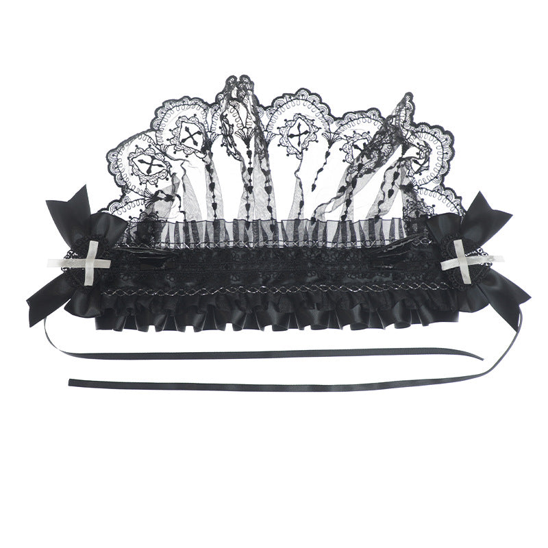 Handmade Dark Lace Bow Veil Hair Clip Lolita Gothic Hair Accessory Girl Mesh Bnt Headband