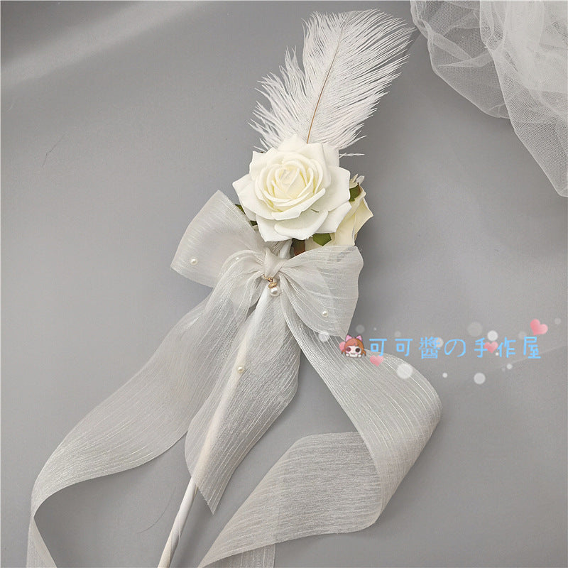 Original Lolita Tea Party Rose Flower Wand Handmade Fairy Wand Handheld Cane Staff Performance Photo Shoot Catwalk Magic