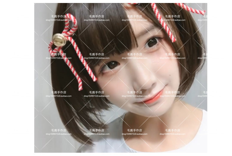 Cute Girl Red & White Striped Bell Bow Hair Clip Lolita Side Clip Style
