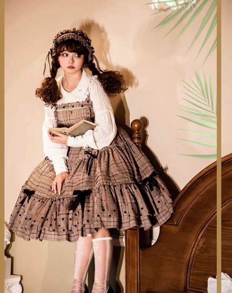 Dawn and Morning - Forest Diary - JSK Dress with mixed plaid and polka-dot print - product detail 6
