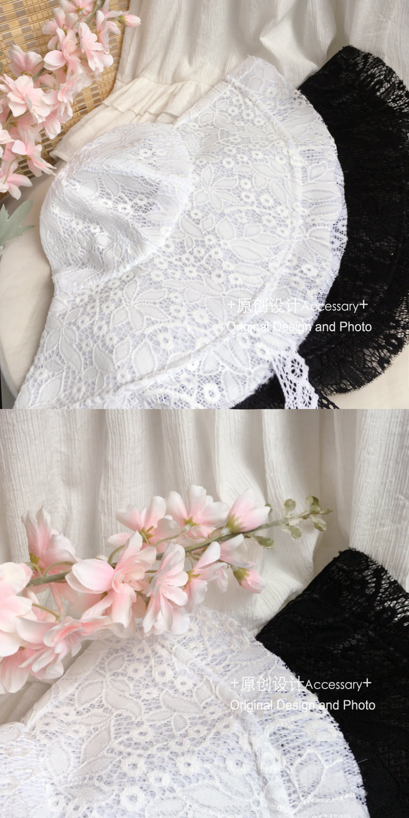 Girl Lolita White Lace Sun Hat Wide Brim Sunshade Hat Vintage Bonnet Hat Sun Protection Hat - Lolita Fetch