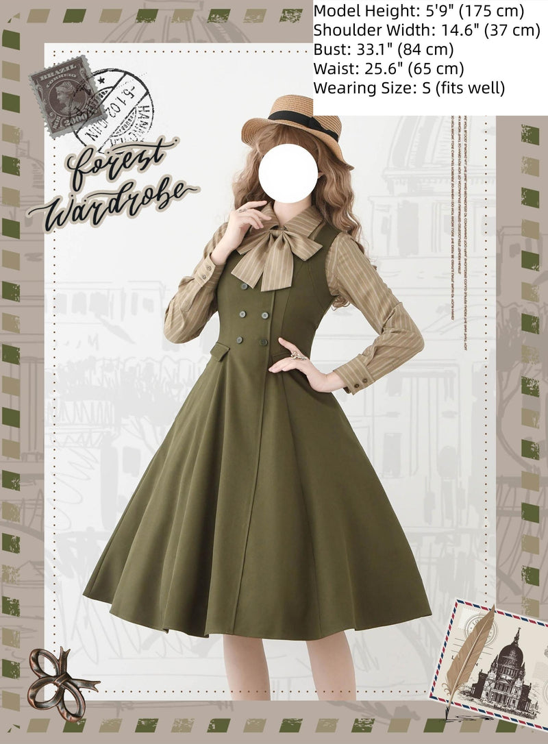 Forest Wardrobe - Forest Ode - Classic Lolita Striped Shirt, Detachable Bow Tie
