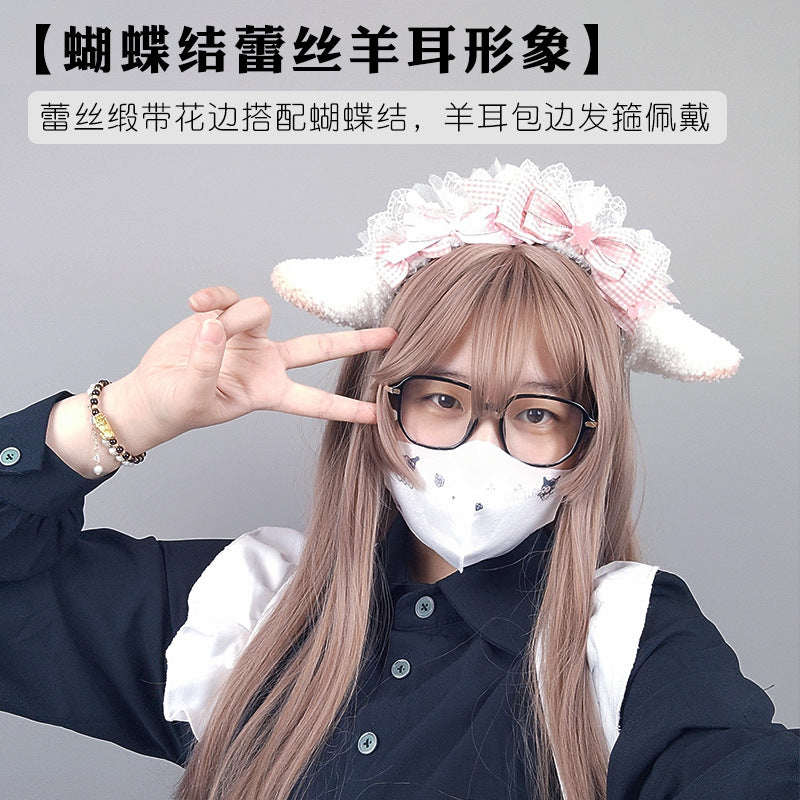 Cute Sweet Girl Headwear Comic Exhibition Lolita Sheep Ear Hair Accessories Plush Hair Clip Little Sheep Ears Bow Hairband
