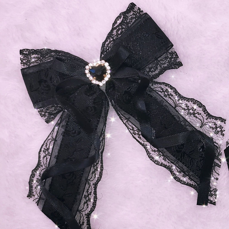 Independent Brand - Black Lace Bow Hair Accessory - Heart