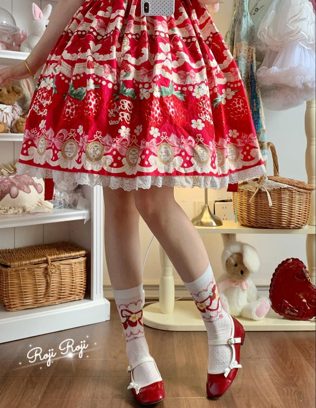 Roji Roji - Sweet Lolita Socks, Strawberry Print - Socks