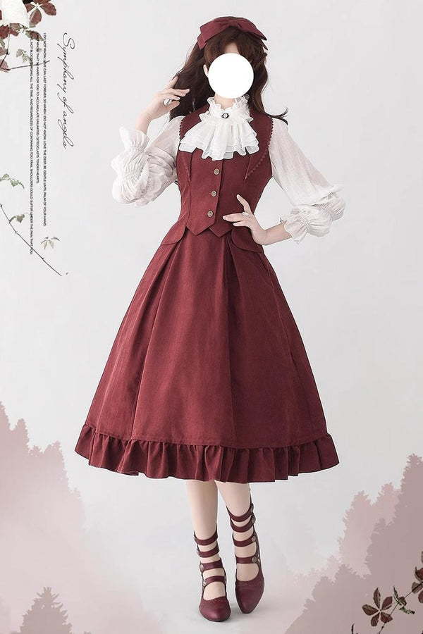 Forest Wardrobe - Misty Forest - Elegant Vintage Fishbone Lolita Long Skirt & Vest