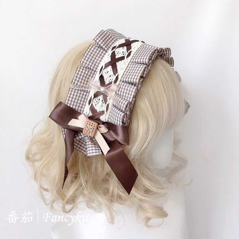 Lolita Lace Plaid Bow Headband Girl Classic Lolita Alice Cute BNT Hair Accessories