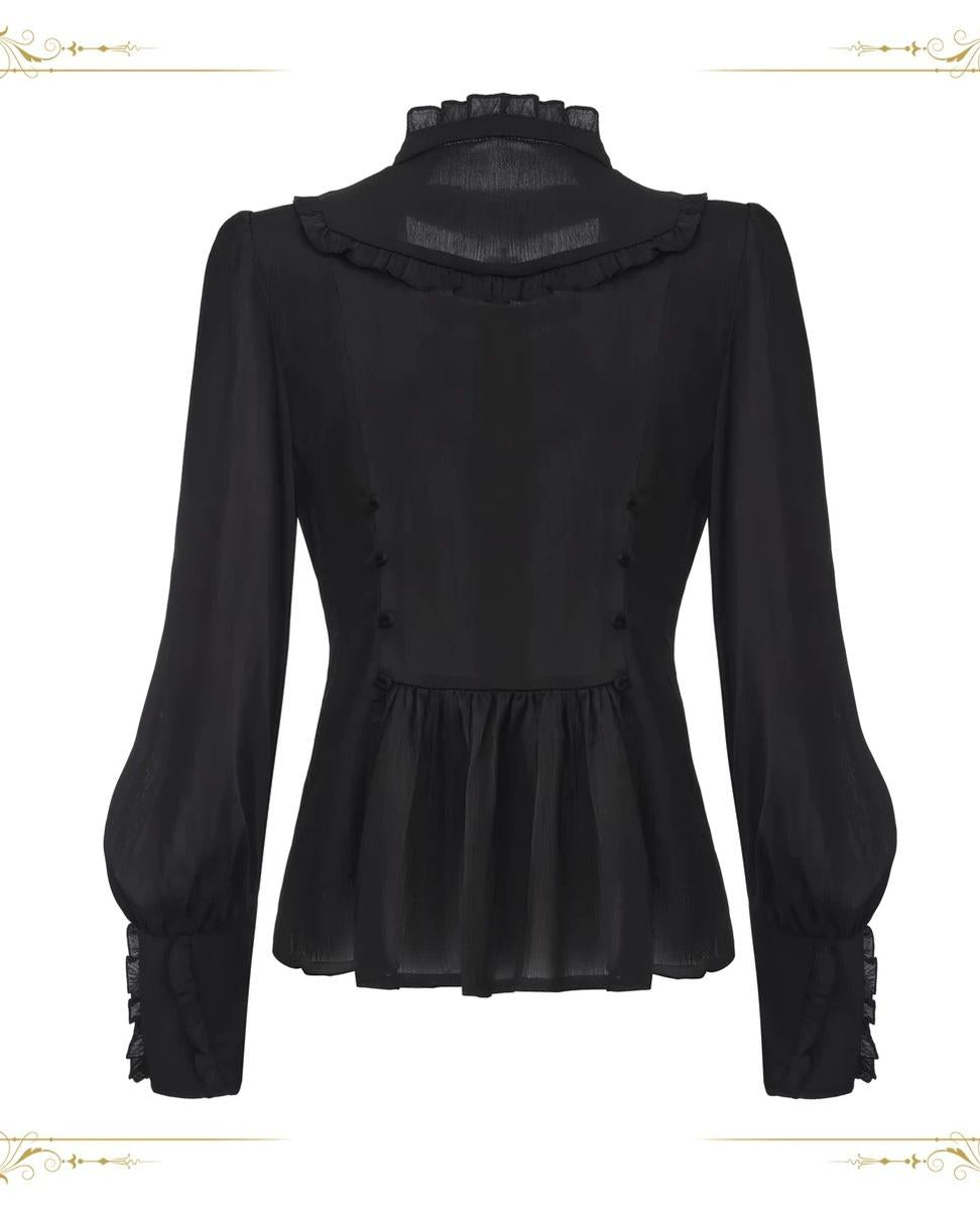 Immortal Thorn - Eternal Rabbit Invitation - Ouji Lolita Vintage Long Sleeve Blouse, Ruffles V-Neck