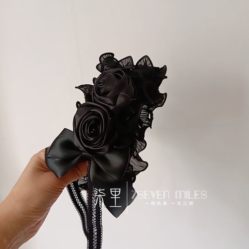 Qili Nightfall Handmade Elegant Retro Black Flower Headband - Lolita Black Hair Accessory