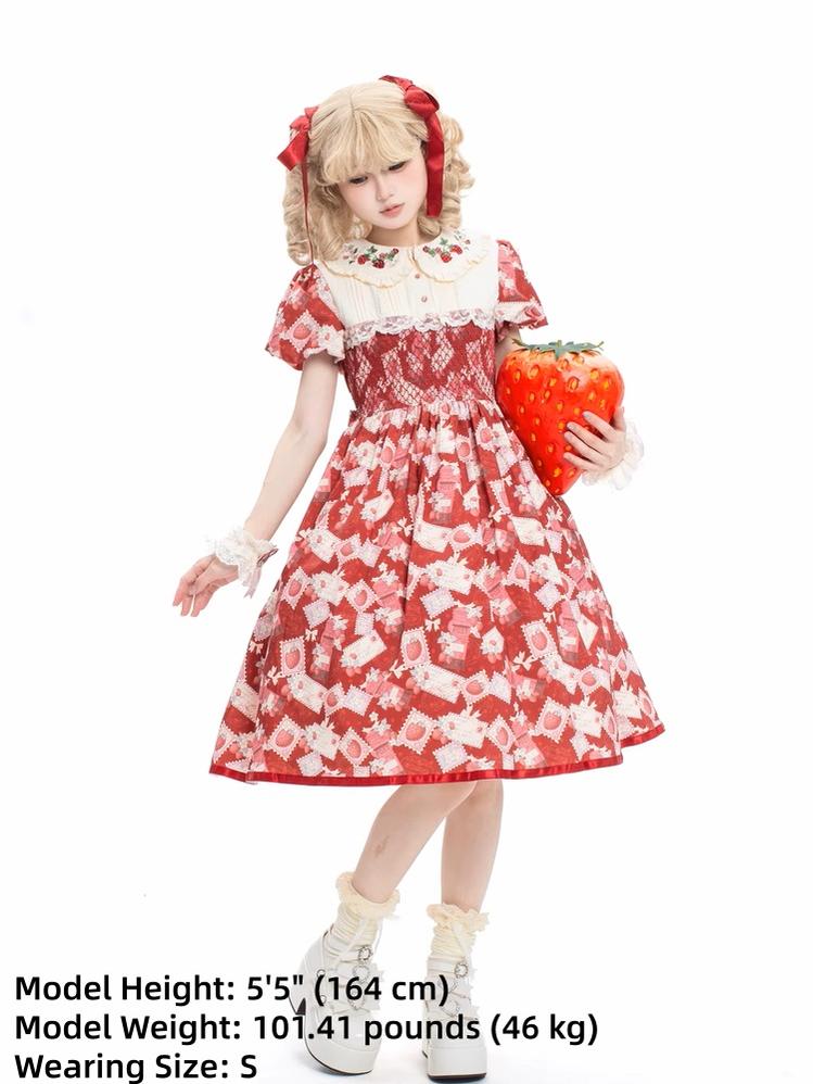 Strawberry Witch - Kawaii Lolita OP Dress - Strawberry Print OP Dress