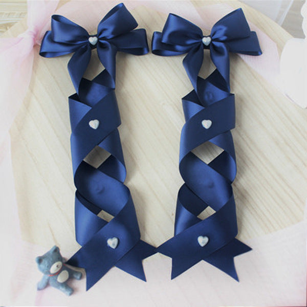 Handmade Doll-Like Lolita Hair Clips Double Ponytail Cross Tie Bow Side Clips JK Uniform Girl Hair Accessories