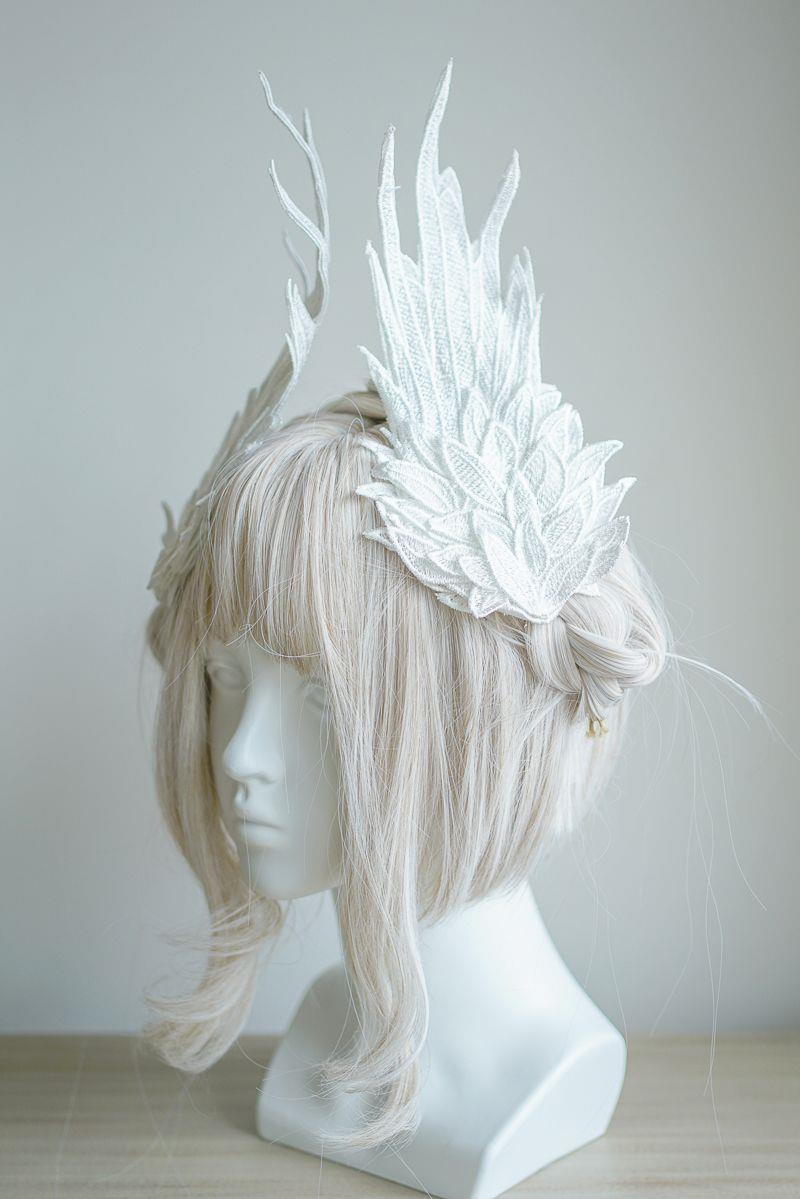Original Design Angel Wings Lolita Feather Black and White Two-tone Embroidered Hair Clip Styling - Lolita Fetch