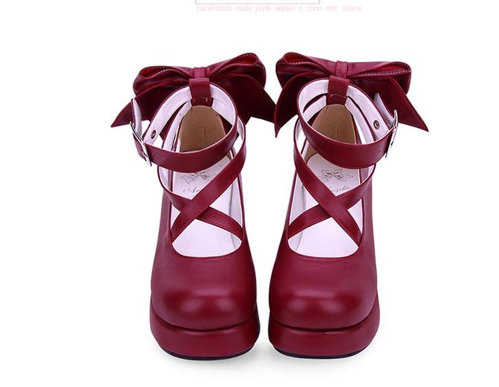 Angelic imprint - Daily Lolita Leather Shoes Platform - Medium Heel Big Bow Shoe Shoes