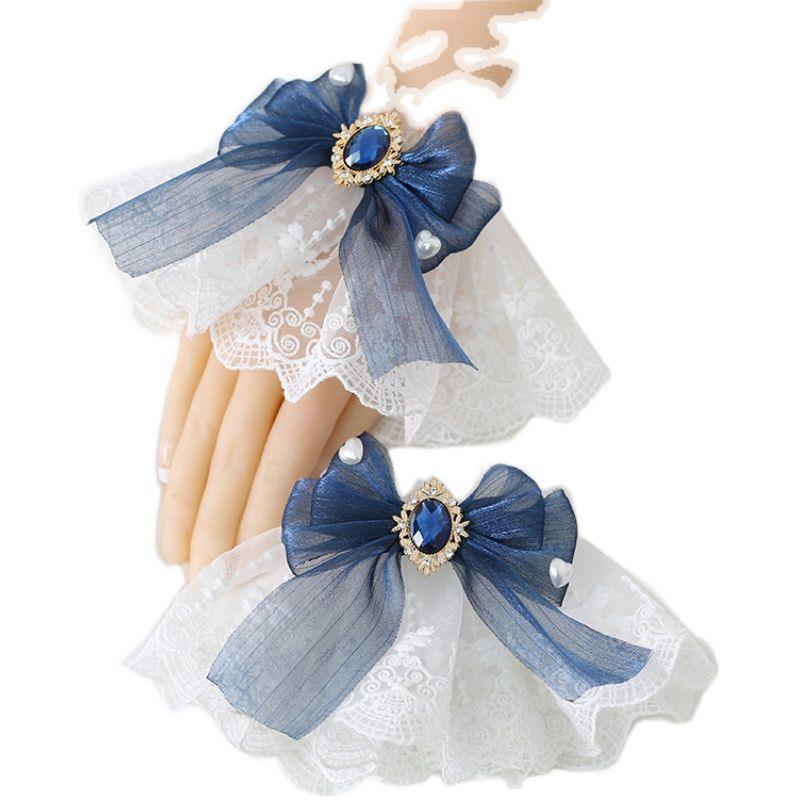 Multicolor Sweet Lace Lolita Hair Accessories Dark Red Lolita Tulle Bow Hand Sleeves Bracelet