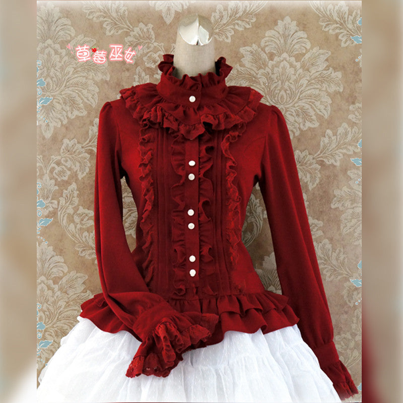 Strawberry Witch - Stand Coallr Silk Retro Lolita - Blouse Innerwear