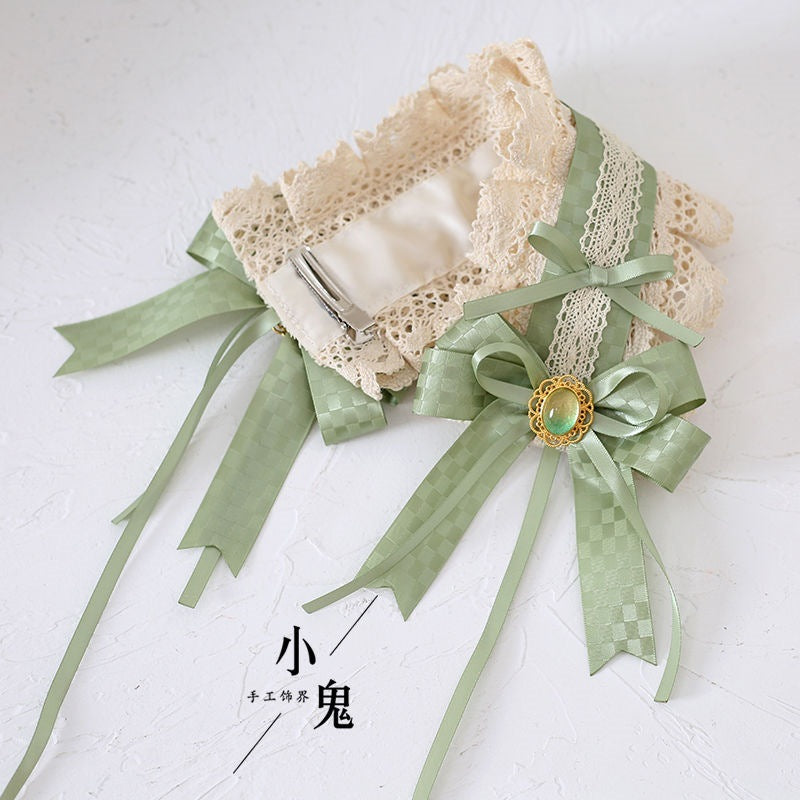 Original Wakakusa Color Lace Bow Hair Accessory Clip Bbd Lolita Hair Ornament Forest Style Girl Lolita Small Item - Lolita Fetch