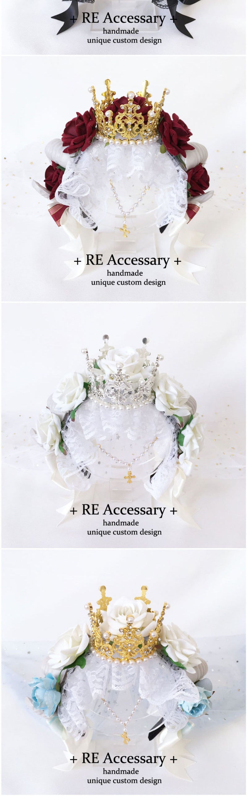RE Accessary Crown Horn Veil Headpiece