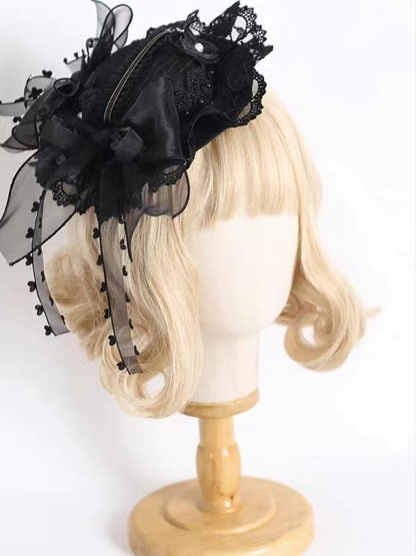 Xiaogui - Vintage Lolita Tea Party Lace Top - Hat Headwear