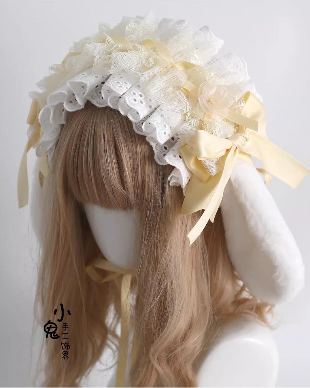 Xiaogui - Lace Lolita Hairband - 2-in1 Bunny Ear Hairband Headwear