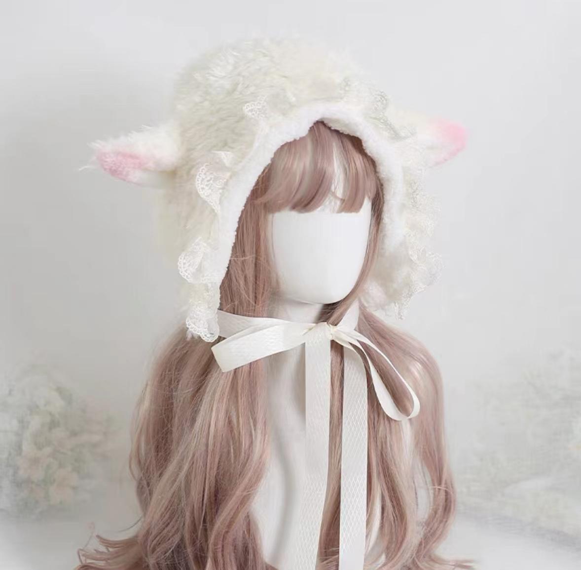 Xiaogui - Kawaii Lolita Earflap Hat Winter - Lolita Earflap Hat Sheep Ear Headwear