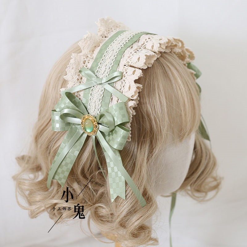 Original Wakakusa Color Lace Bow Hair Accessory Clip Bbd Lolita Hair Ornament Forest Style Girl Lolita Small Item - Lolita Fetch
