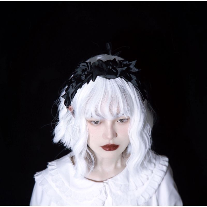Handmade Dark Punk Lace Organza Headband Black Gothic Lolita Girl Hair