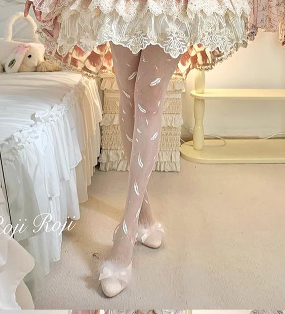Roji Roji - Sweet Lolita Tights Women Feather - Print Pantyhose Socks