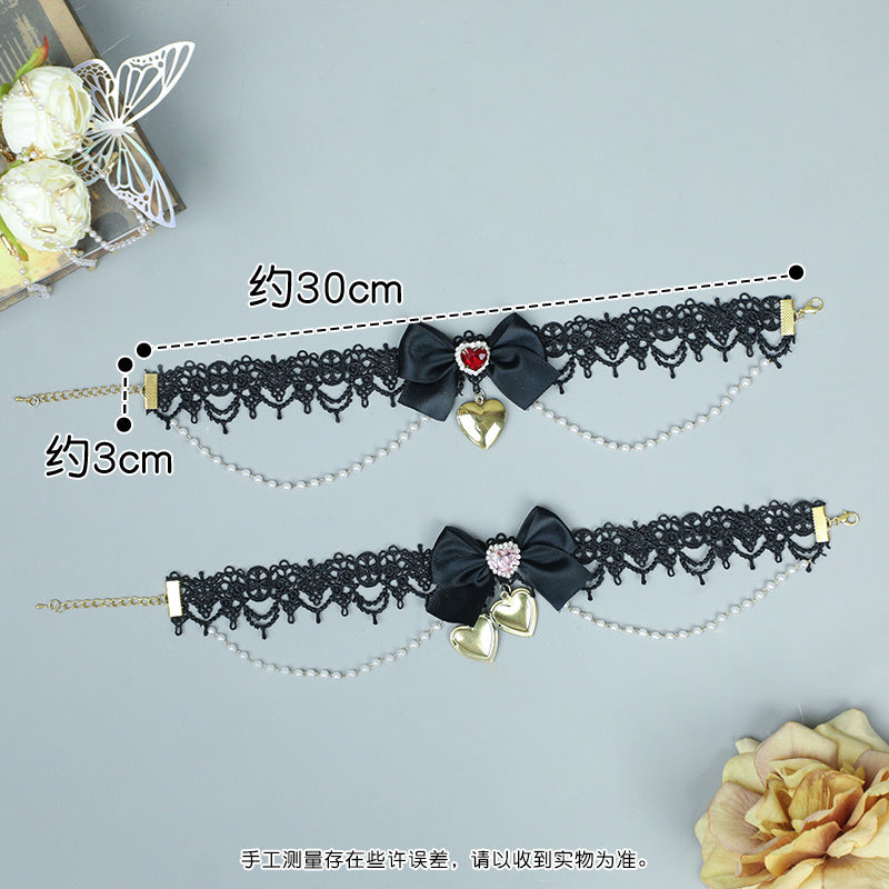 Cute Girl Costume Lace Choker Metal Heart Collarbone Chain Small Accessories Necklace Lolita Neckband - Lolita Fetch