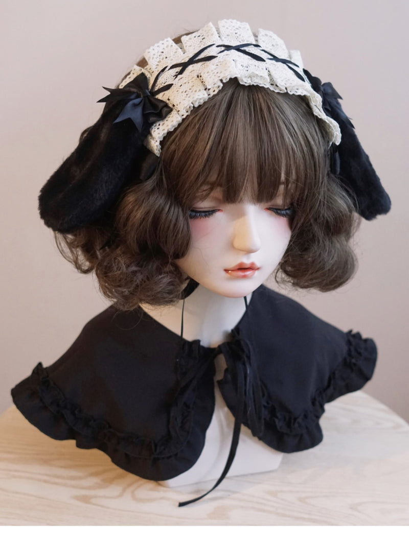 Original Handmade Drop Ear Rabbit Bunny Ear Ruffle Hairband Cotton Linen Japanese Korean Lolita