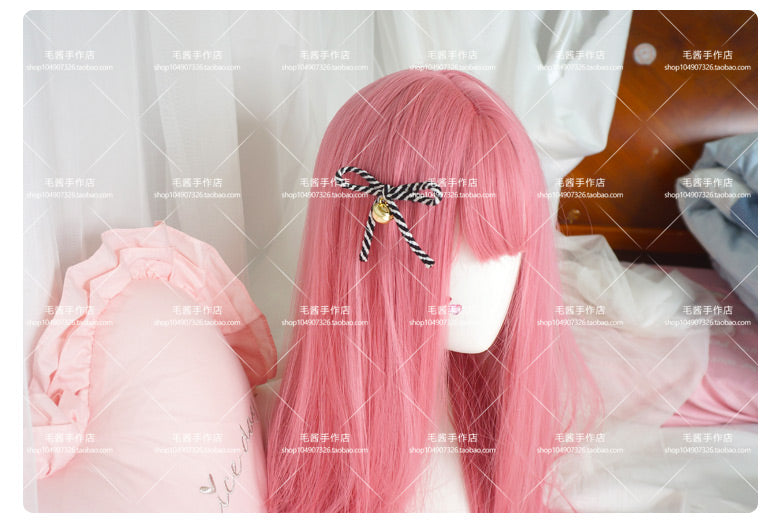Handmade - Striped Bell Bow Lolita Side Hair Clip - Lolita side hair