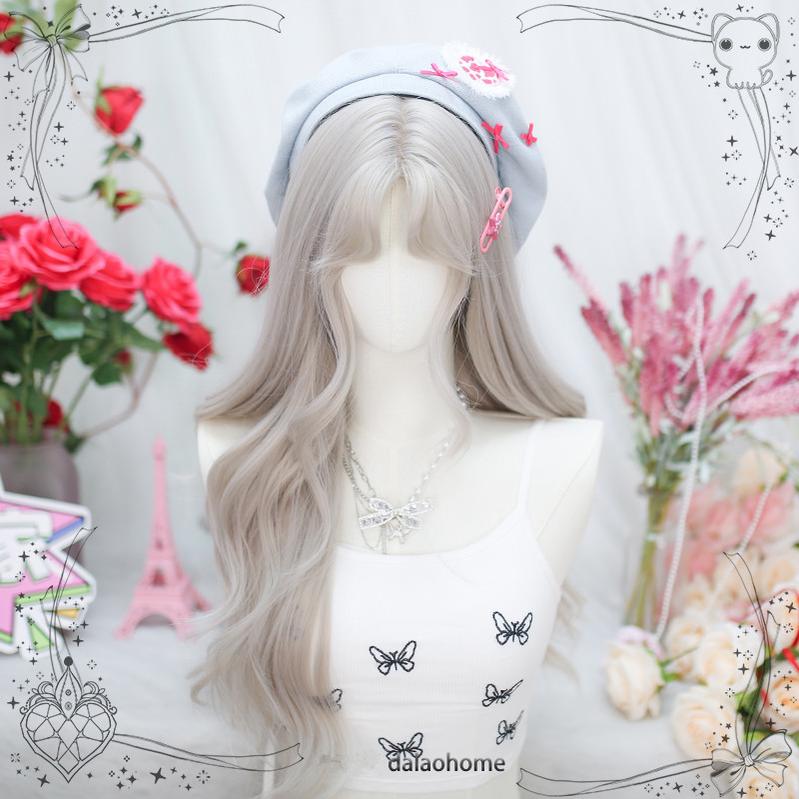 Dalao Home - Moon Sinking - Elegant Lolita Wigs Long Curly Griege Wigs milky grey wigs +a hairnet