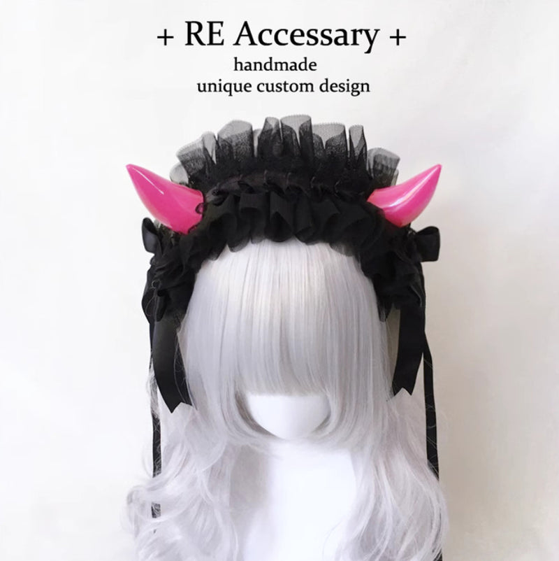 Qianxun Gothic Devil Horn Lace Headband
