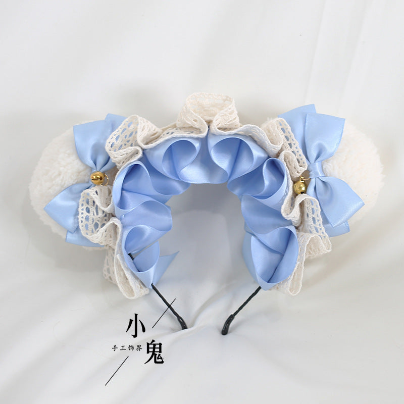 Handmade Lolita Bear Ear Bow Lace Headband with cute bear ears, lace details, and a charming hair accessory from LolitaFetch.