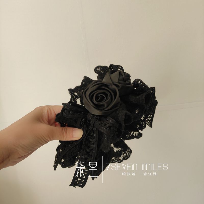 Qili Nightfall Handmade Elegant Retro Black Flower Headband - Lolita Black Hair Accessory