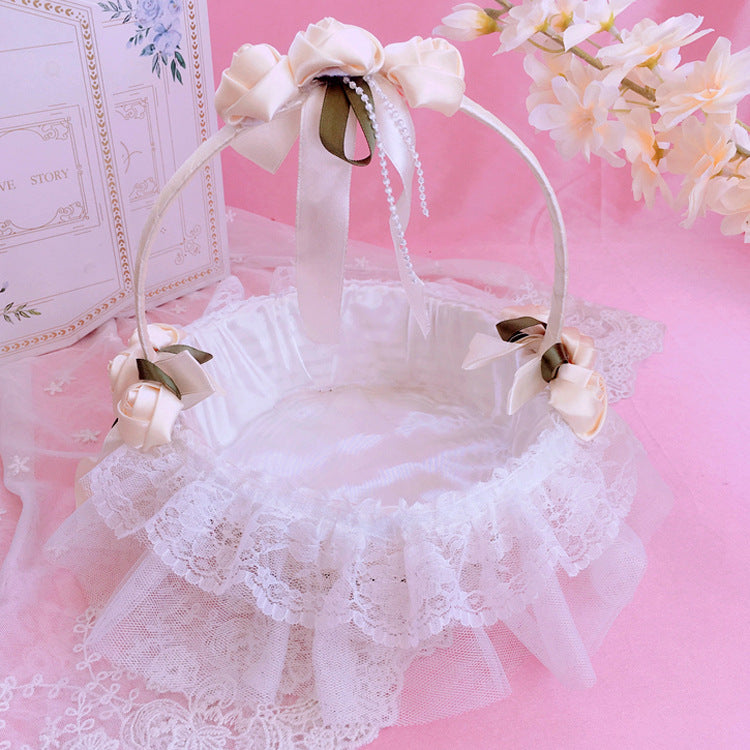 Lolita Rattan Picnic Basket Bow Lace Flower Basket CLA Flower Basket Ins Picnic Basket