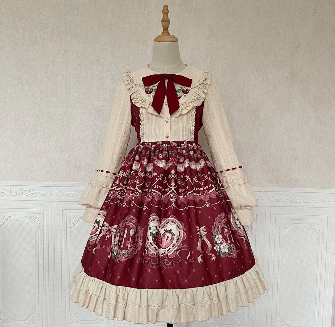 Your Princess - Strawberry Diary - Sweet Lolita Strawberry Print OP Dress with Cape