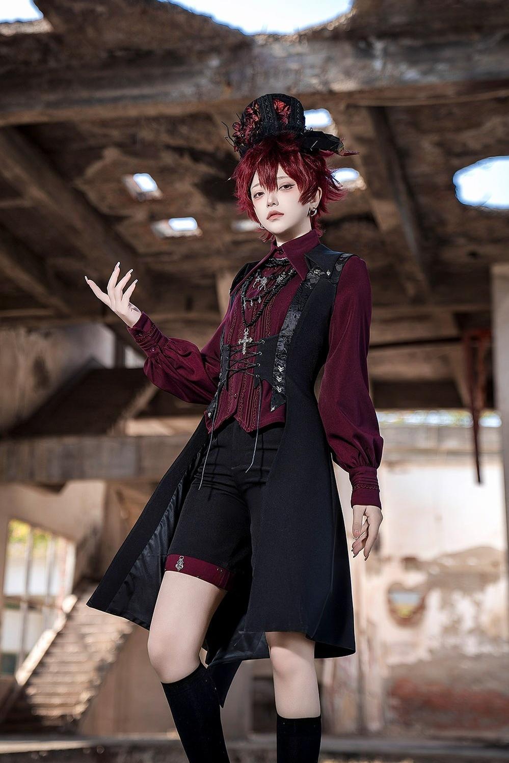 Princess Chronicles - Red and Black 4.0 - Ouji Lolita Long Vest & Red Blouse