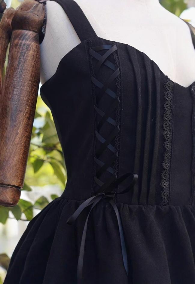Tiny Garden - Garden Waltz - Black Elegant Lolita Knee-Length JSK Dress with Chest Lace Trim - product detail 9