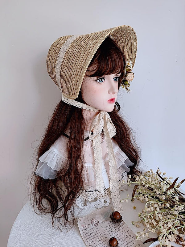 French Retro DIY Bonnet Hat Embryo Classical Elegant Tea Party Lolita Sun Protection Windproof Straw Hat - Lolita Fetch