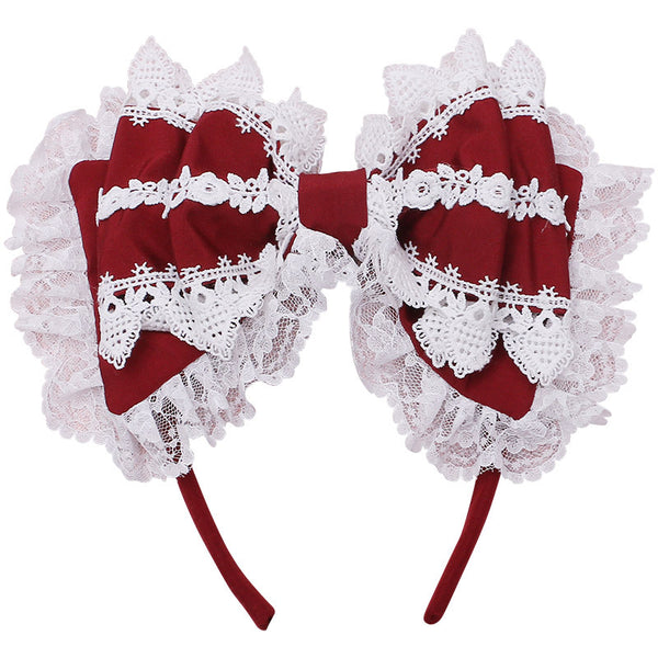 Handmade Japanese Lolita Hair Clip Soft Girl Hair Accessory Lolita Lace Bow Hairband Wrap - Lolita Fetch